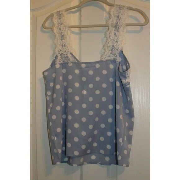Akaiv Polyester Top Medium Blue White Womens Polka Dot Lace Cami Sleeveless New - Picture 3 of 6